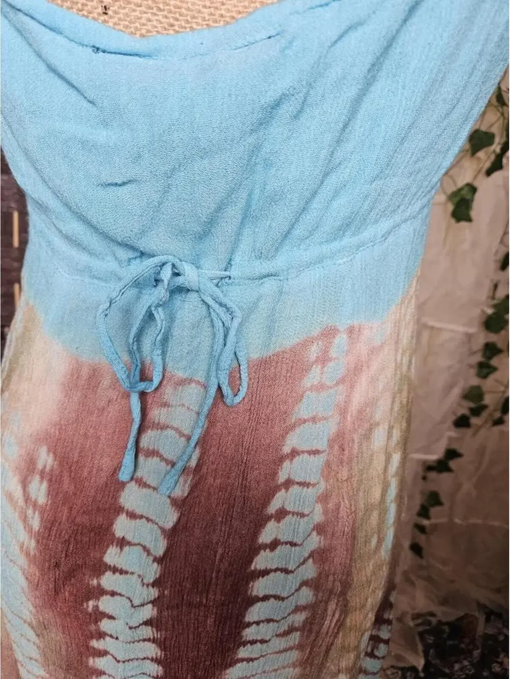 Boho Tie Dye Turquoise Dress Fairycore Cottagecore Festival Embroidered Sundress - Picture 4 of 6